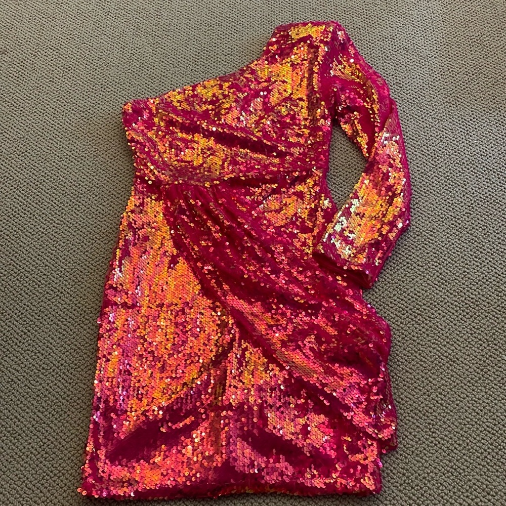 Akira - Iridescent Sequined One Shoulder Party/Evening Dress - Sz S